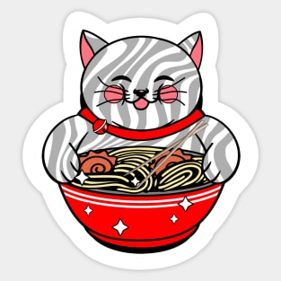 Ramen Noodle Bowl Kawaii Cat Eating Ramen Noodles Sticker